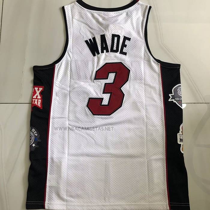 Camiseta Miami Heat Dwyane Wade NO 3 Mitchell & Ness 2003-19 Blanco